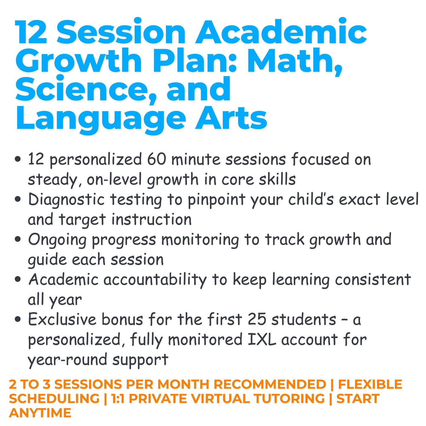 12 Session Academic Growth Plan with Consistent Progress Monitoring